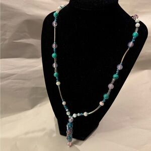 Elegant Glass Beaded Necklace in Blue and Silver